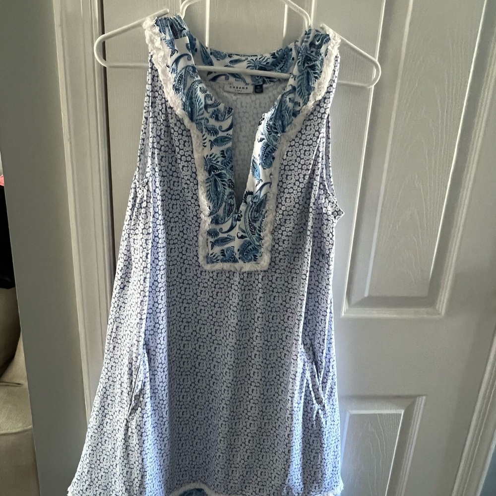 Cabana Life Blue Sleeveless Ruffled Tunic